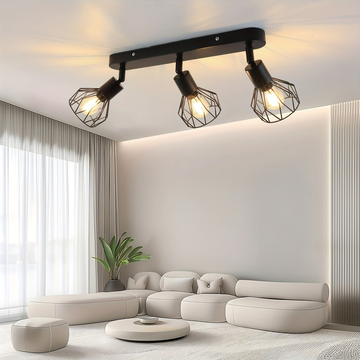 Plafonnier 3 spots orientables | Métal noir industriel