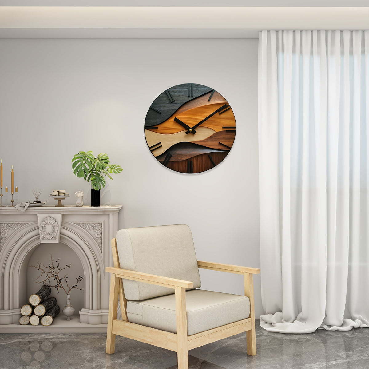 Horloge murale ronde 30 cm | Effet bois nordique