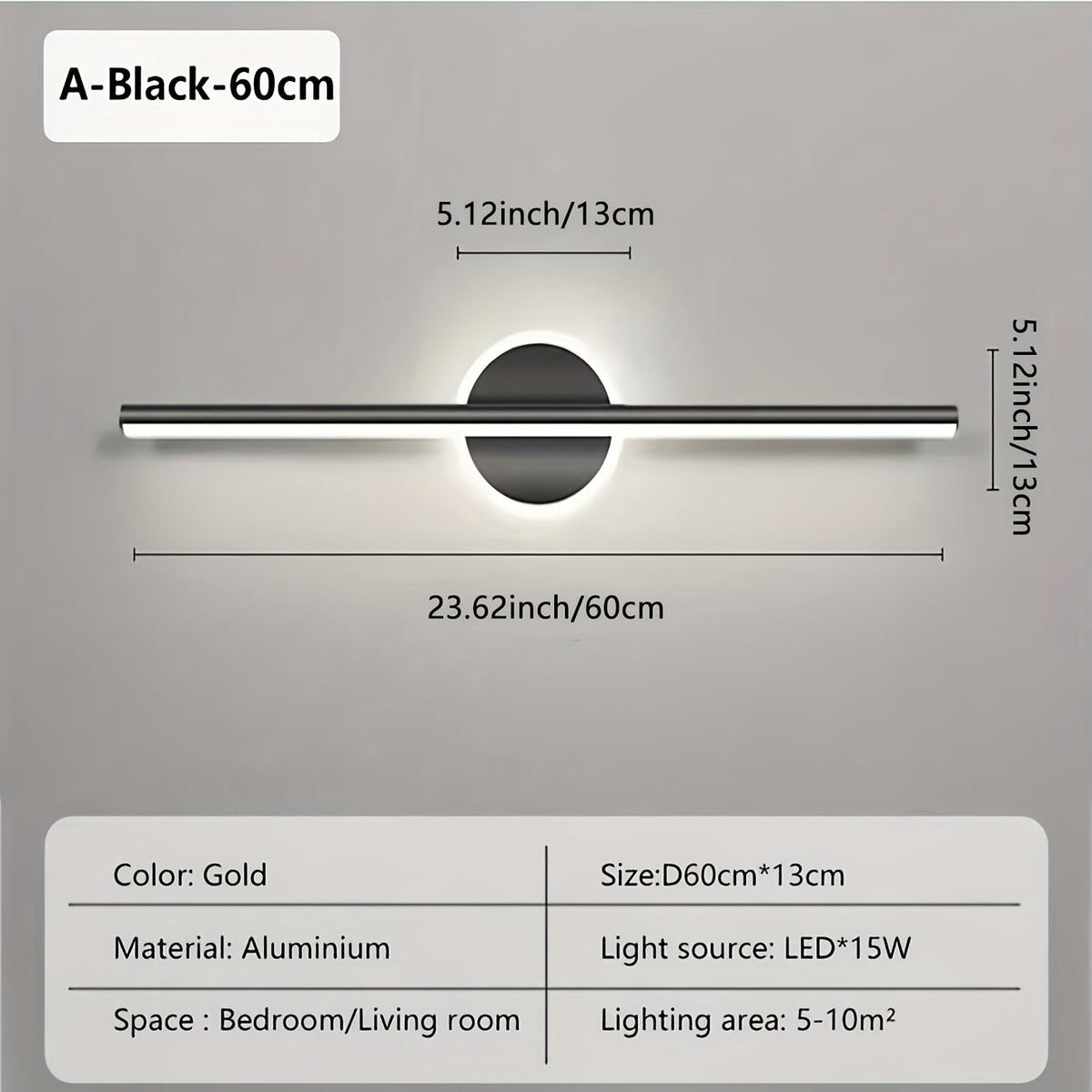 Applique LED pour miroir 60 cm | Barre linéaire noire ou dorée