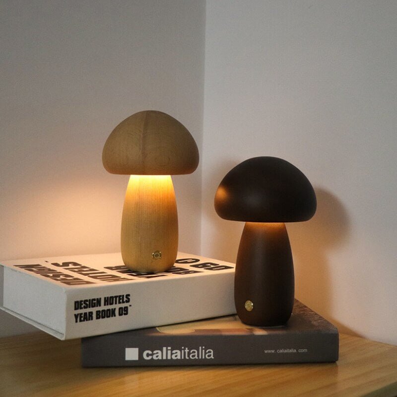 Veilleuse champignon Portobello | Bois naturel rechargeable