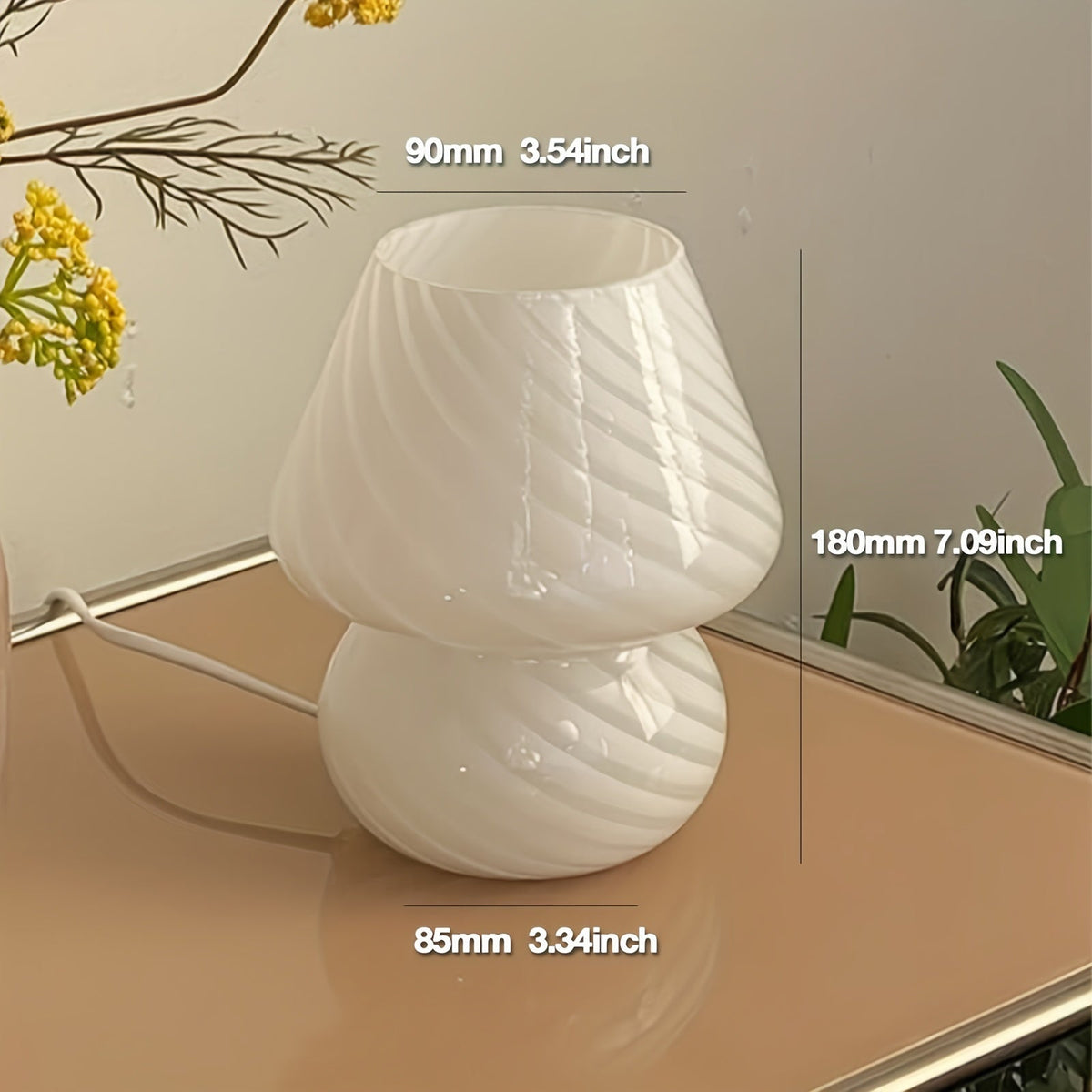 Lampe champignon en verre façon Murano | USB, H 18 cm
