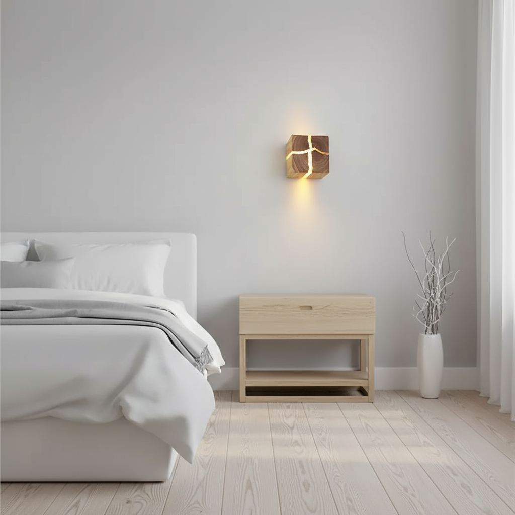 Applique WoodAura | Bois massif sculpté main et résine, 8 cm