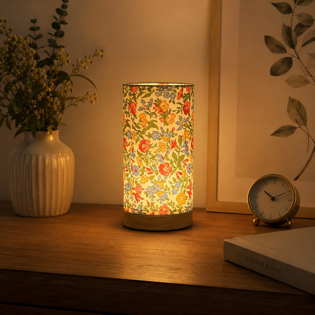Lampe à poser en bois | Chevet USB, abat-jour en lin