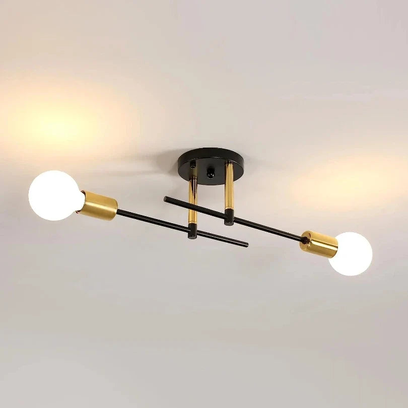 Plafonnier moderne 2 lumières | Lustre noir et doré, E27