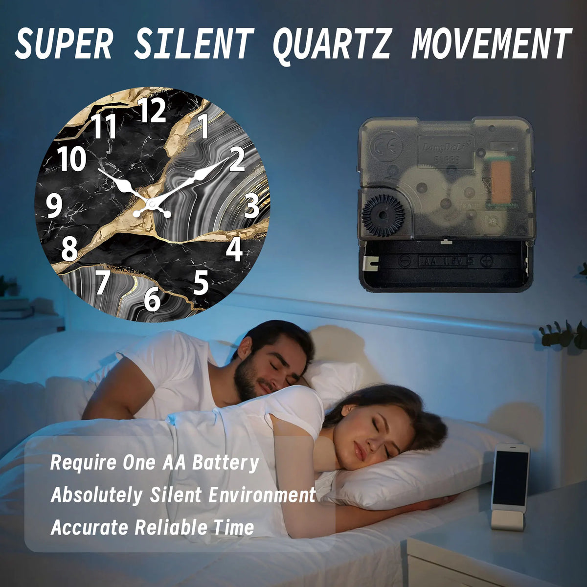 MarbellaTime | Horloge murale bois effet marbre, 4 tailles