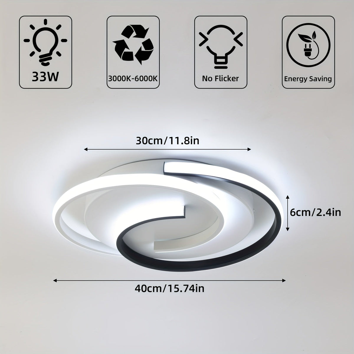Plafonnier LED Spirale Ø 40 cm | 33 W, 3 teintes de blanc