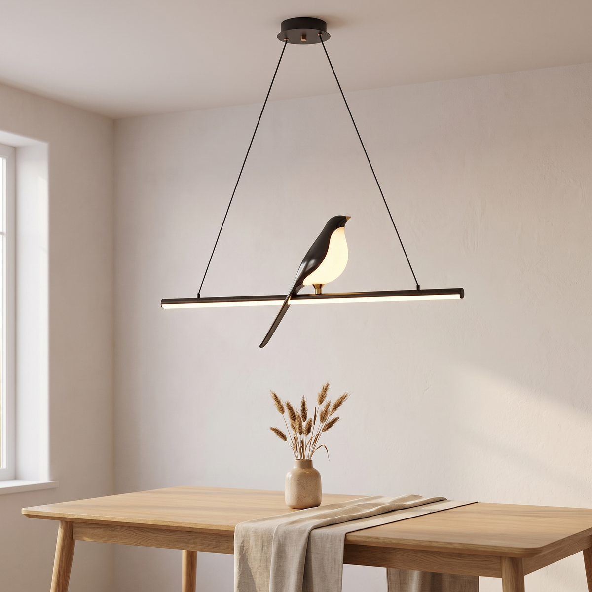 Suspension Magpie, oiseau LED nordique, salle à manger scandinave