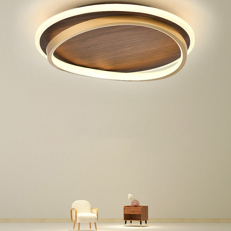 Plafonnier LED rond noyer et doré | Ø 37, 47 ou 57 cm
