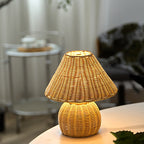 Lampe de bureau en bambou tressé | USB 5 V, esprit boho
