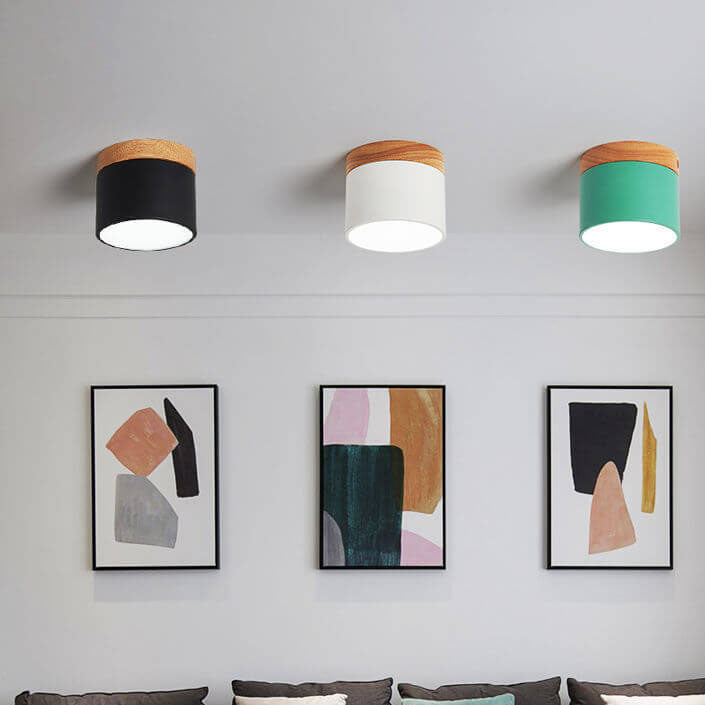 Plafonnier LED scandinave Macaron | Bois naturel, 7 coloris