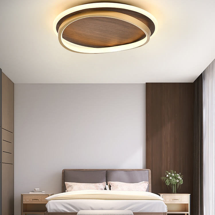 Plafonnier LED rond noyer et doré | Ø 37, 47 ou 57 cm