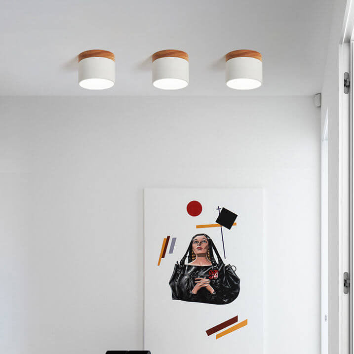 Plafonnier LED scandinave Macaron | Bois naturel, 7 coloris