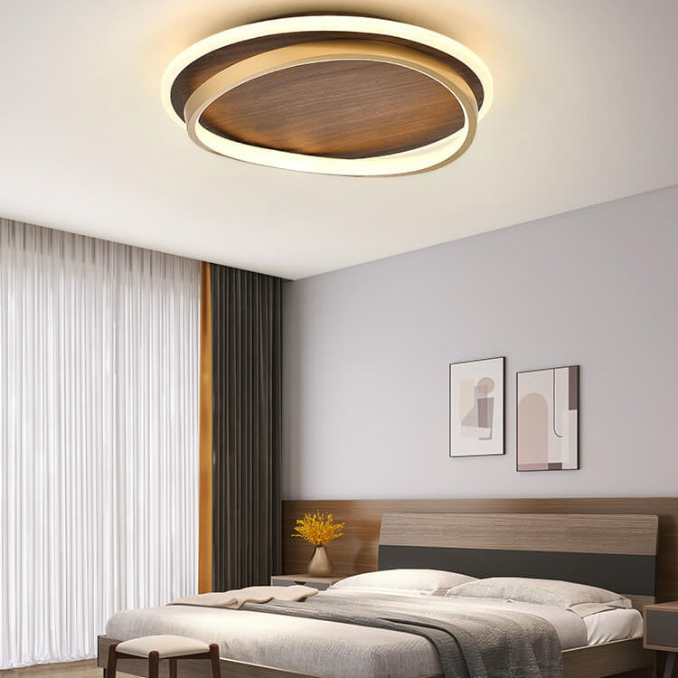 Plafonnier LED rond noyer et doré | Ø 37, 47 ou 57 cm