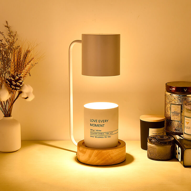 Lampe chauffe-bougie japonaise | Base en bois, 33 cm