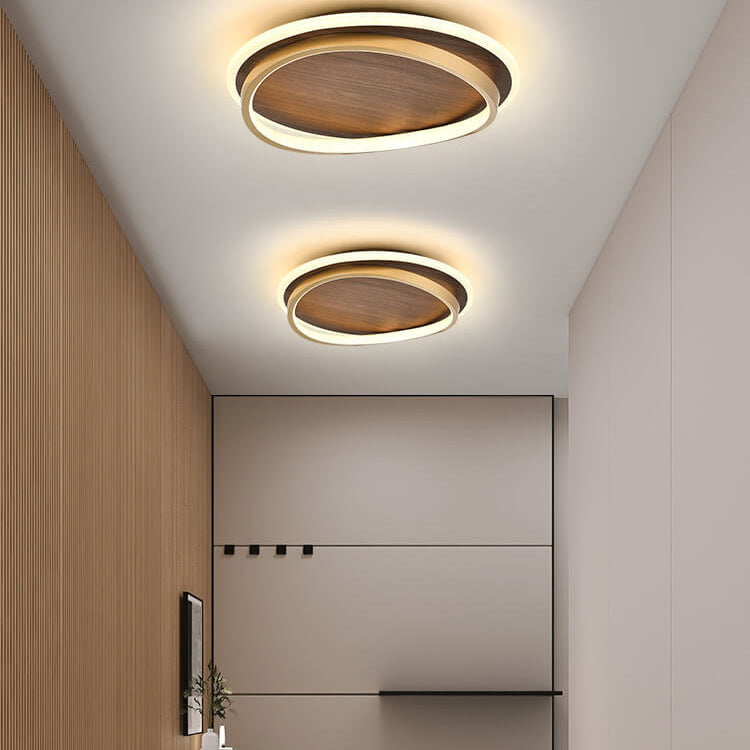 Plafonnier LED rond noyer et doré | Ø 37, 47 ou 57 cm