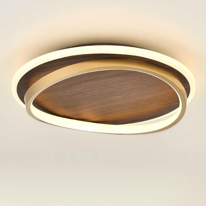 Plafonnier LED rond noyer et doré | Ø 37, 47 ou 57 cm