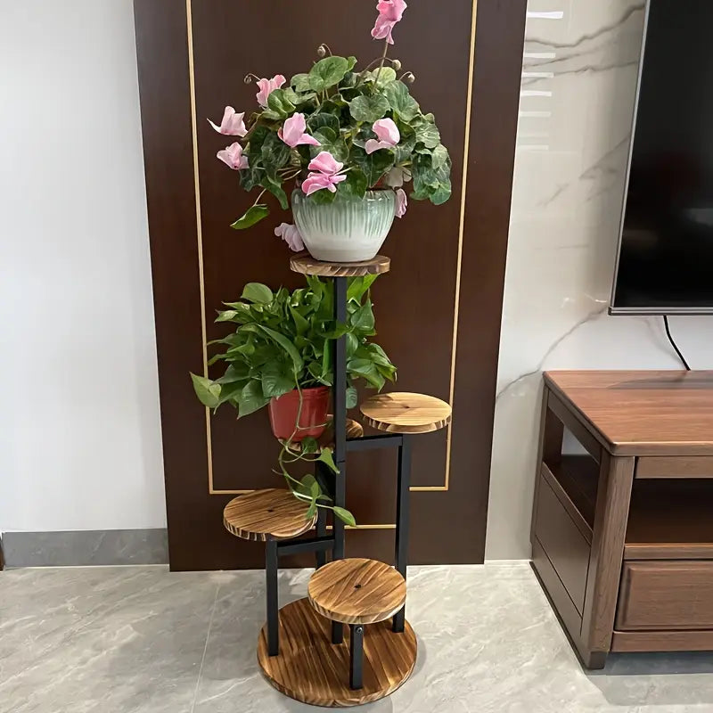 Verdura | Support à plantes rond 6 niveaux en bois massif