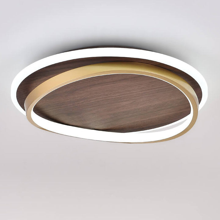 Plafonnier LED rond noyer et doré | Ø 37, 47 ou 57 cm