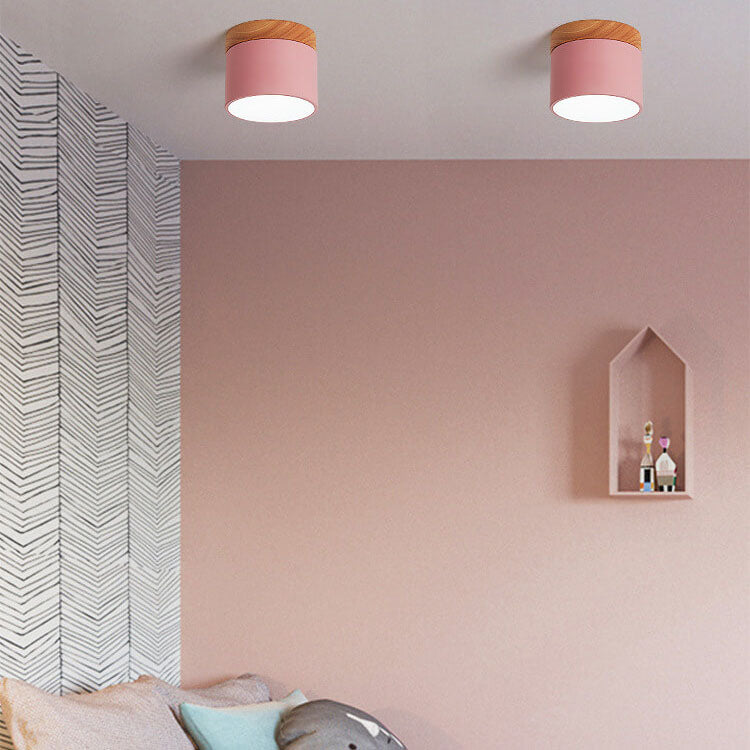 Plafonnier LED scandinave Macaron | Bois naturel, 7 coloris
