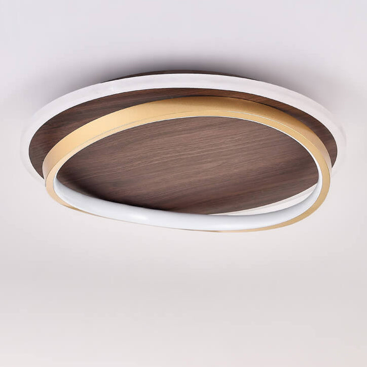 Plafonnier LED rond noyer et doré | Ø 37, 47 ou 57 cm