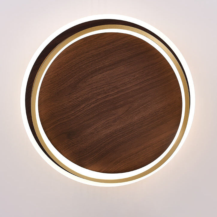 Plafonnier LED rond noyer et doré | Ø 37, 47 ou 57 cm