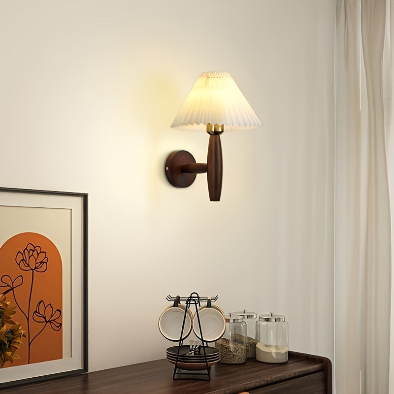 Applique murale nordique en bois | Abat-jour plissé 30 cm
