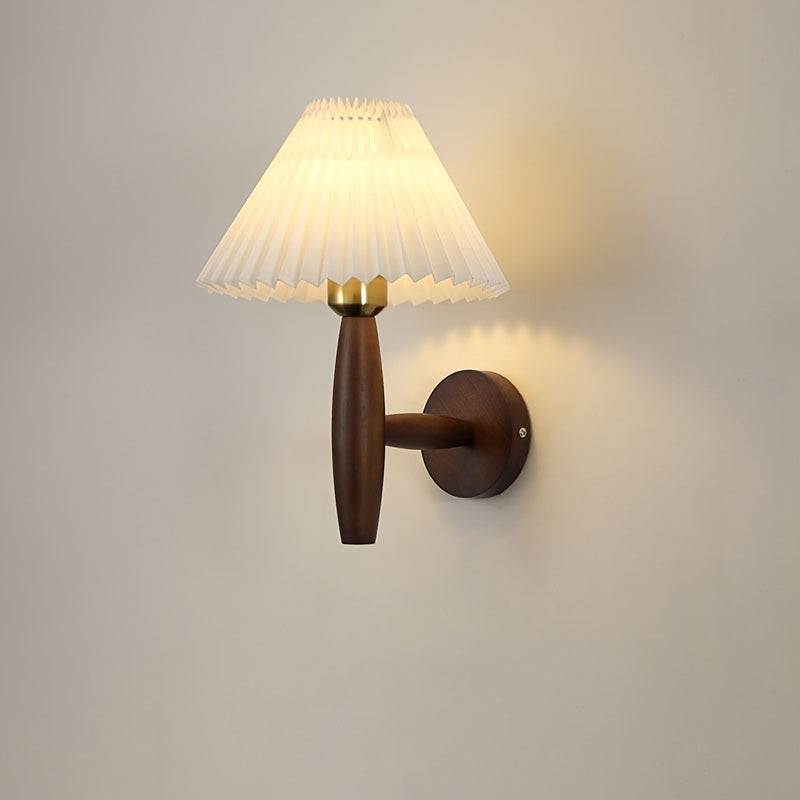 Applique murale nordique en bois | Abat-jour plissé 30 cm