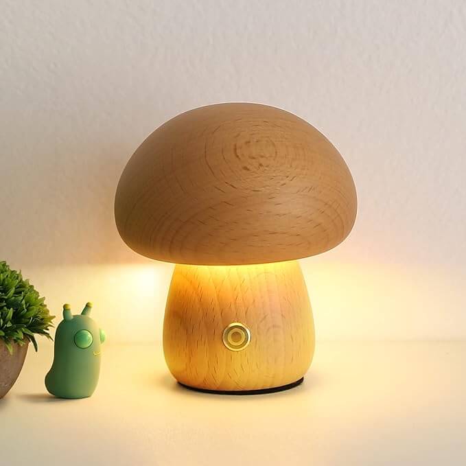 Veilleuse champignon Portobello | Bois naturel rechargeable