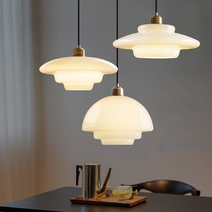 Suspension en verre blanc | Mid-century, 3 formes