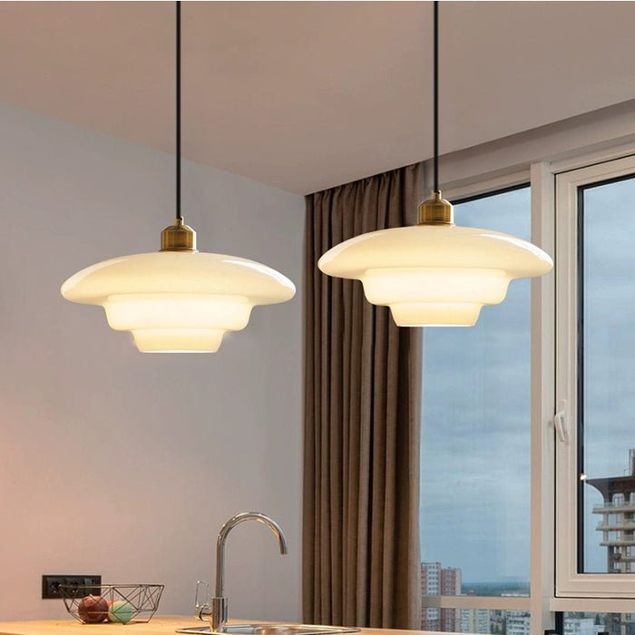 Suspension en verre blanc | Mid-century, 3 formes