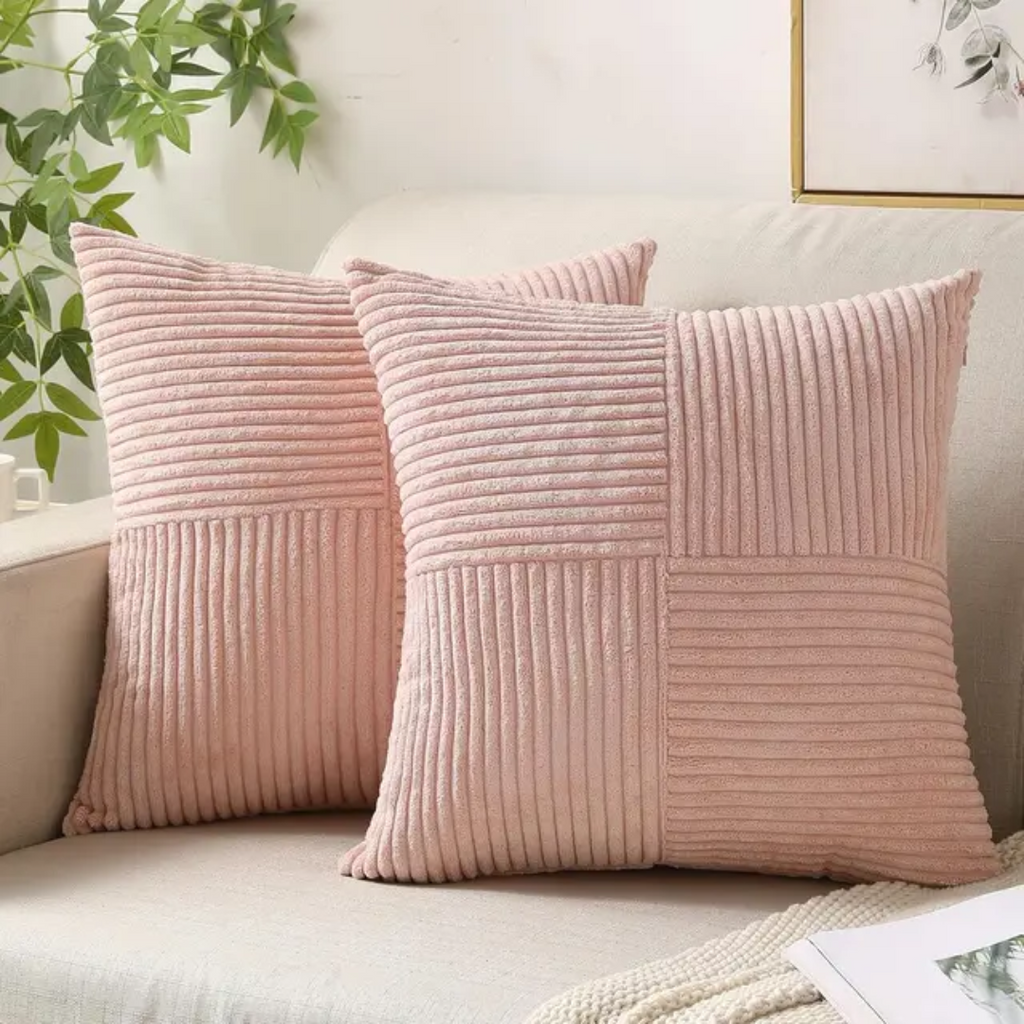 Housse de coussin en velours côtelé | 45 × 45 cm, rayée
