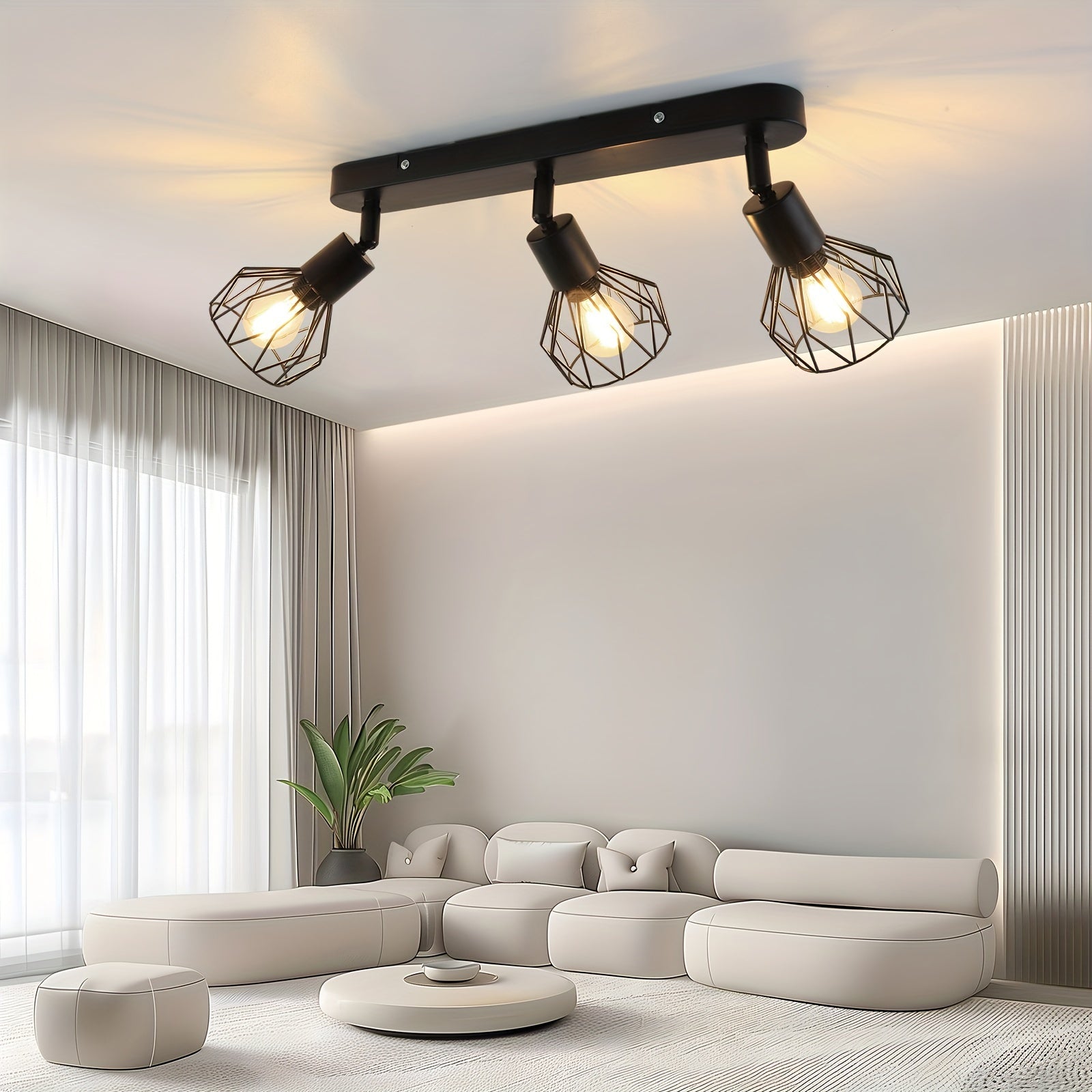 Plafonnier 3 spots orientables | Métal noir industriel