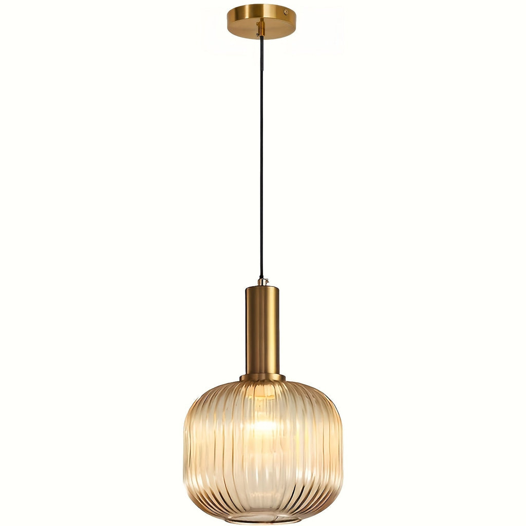 Suspension en verre strié | Laiton poli, 20 × 30 cm