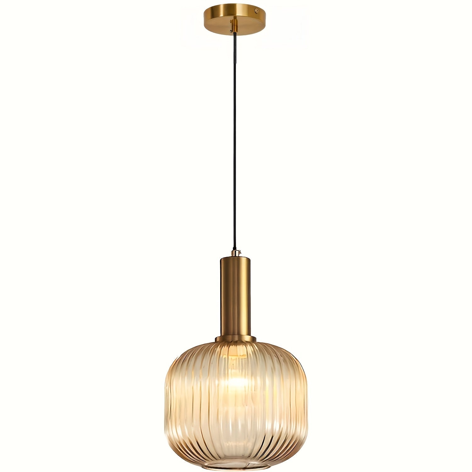 Suspension en verre strié | Laiton poli, 20 × 30 cm