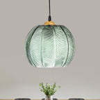 Suspension en verre strié vert | Forme citrouille rétro