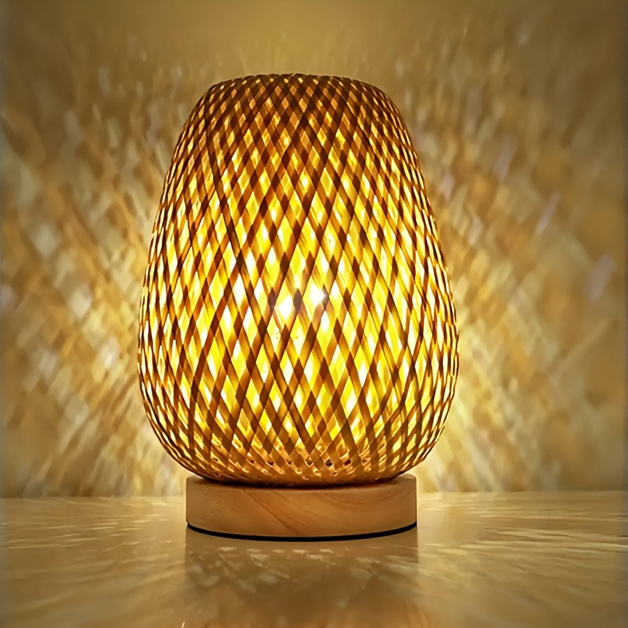 Lampe de chevet en bambou tressé | USB, 3 teintes de blanc
