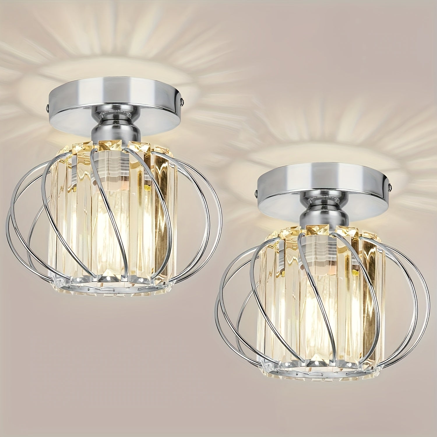 Plafonnier cage industriel | Verre et métal, lot de 2