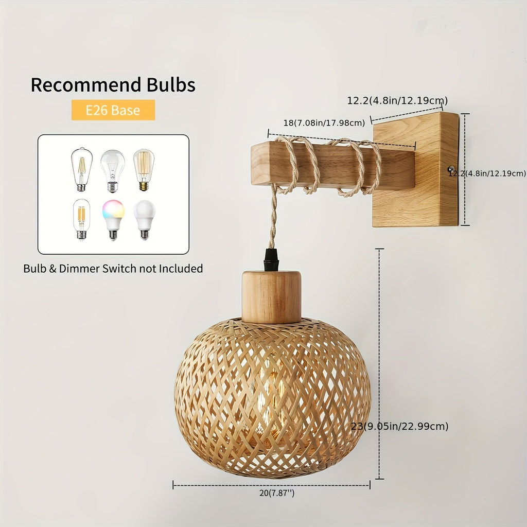 Applique murale rustique en bois | Rotin tressé à la main