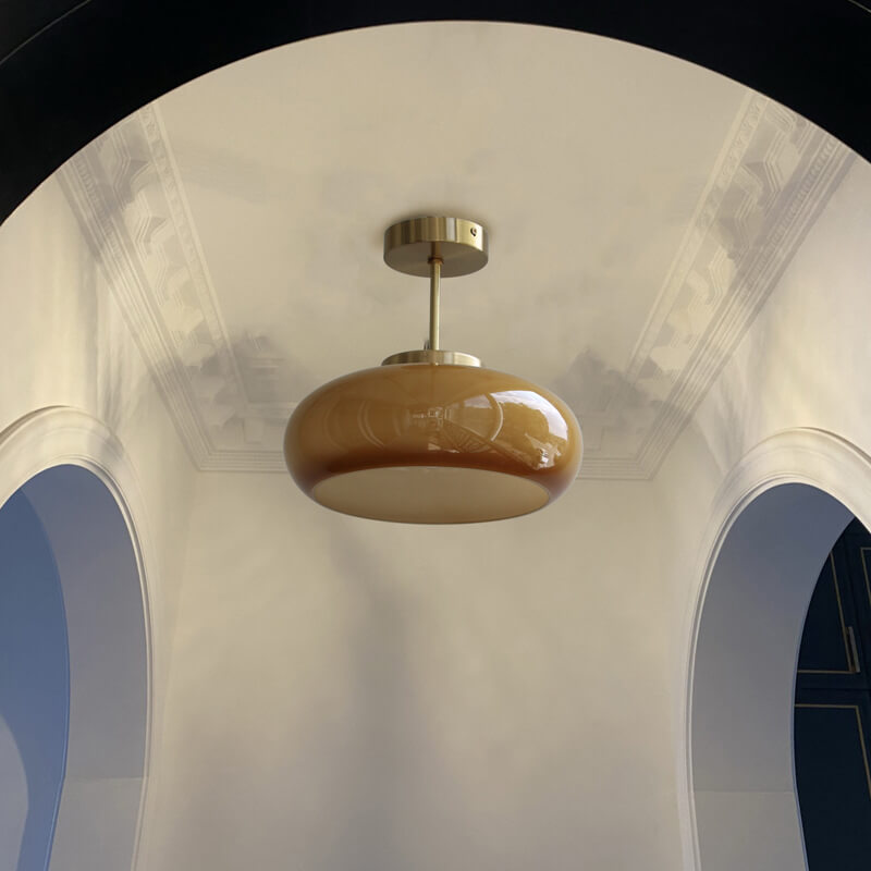 Plafonnier vintage verre ambré | Semi-encastré 28 cm