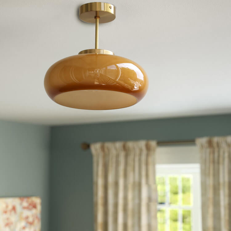 Plafonnier vintage verre ambré | Semi-encastré 28 cm