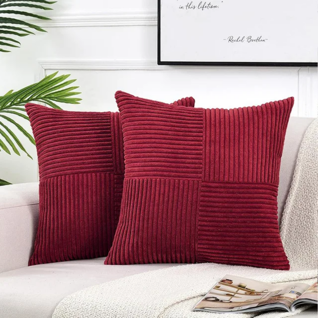 Housse de coussin en velours côtelé | 45 × 45 cm, rayée