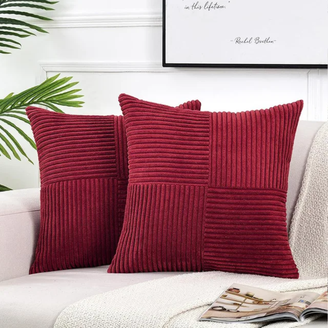 Housse de coussin en velours côtelé | 45 × 45 cm, rayée