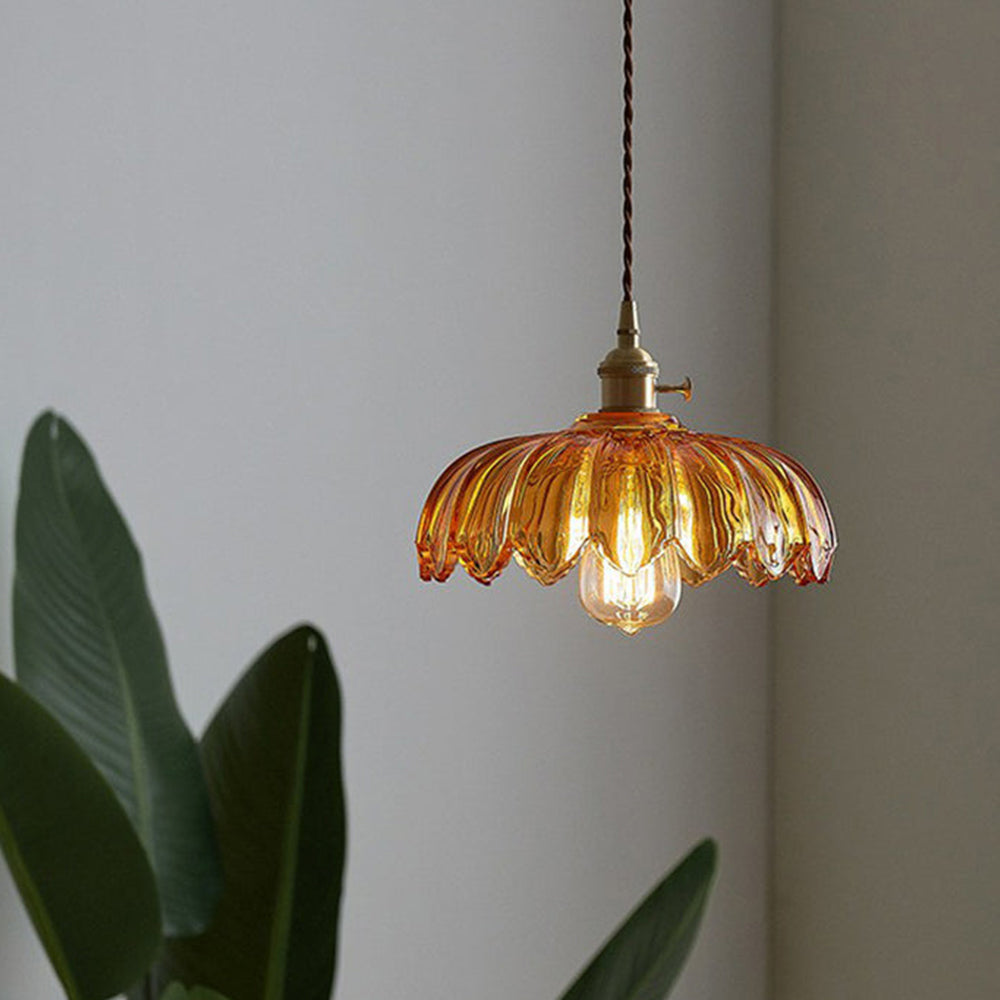 Suspension fleur vintage | Verre coloré et laiton, Ø 25 cm