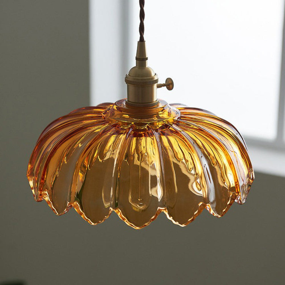 Suspension fleur vintage | Verre coloré et laiton, Ø 25 cm