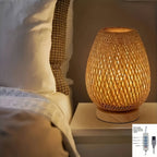 Lampe de chevet en bambou tressé | USB, 3 teintes de blanc