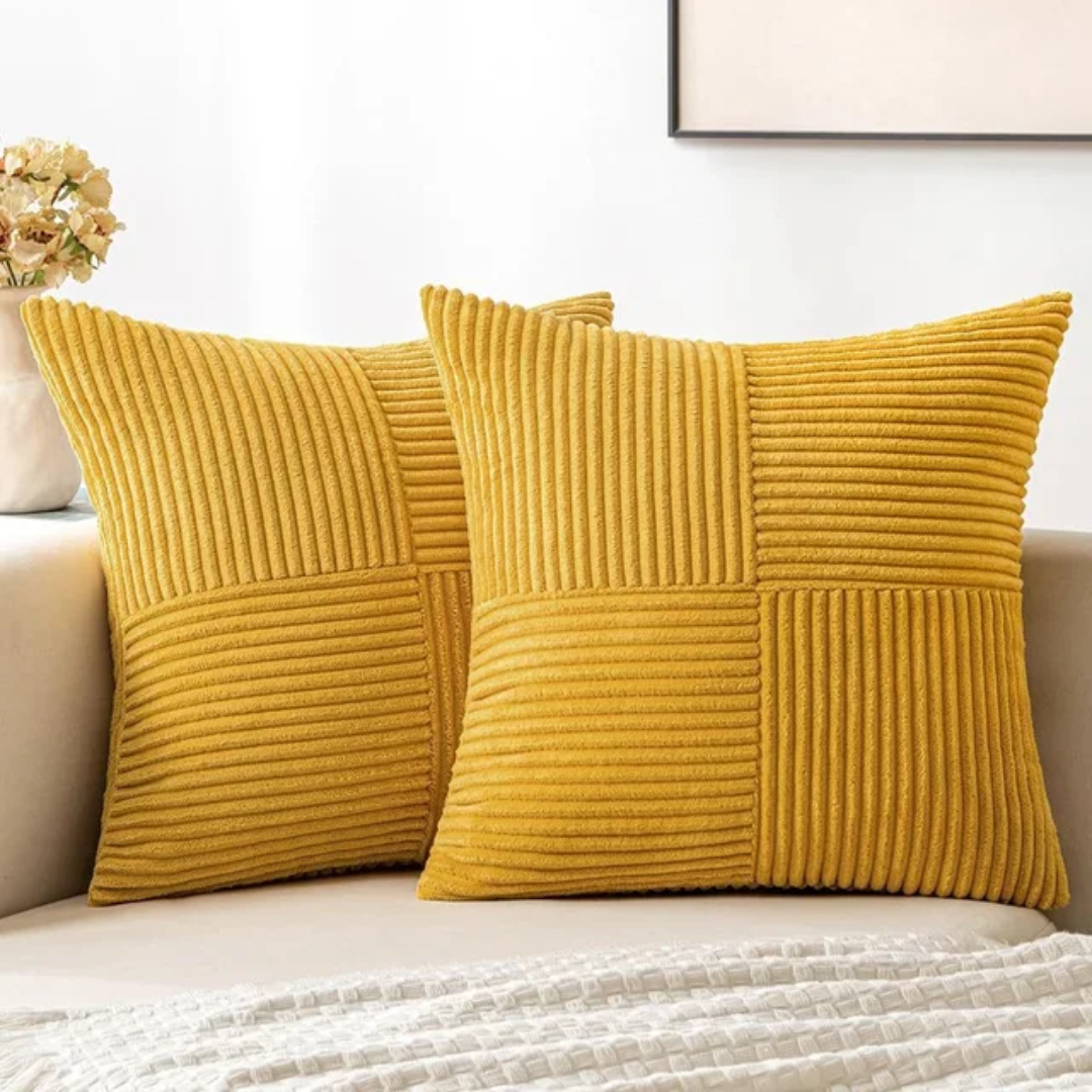 Housse de coussin en velours côtelé | 45 × 45 cm, rayée