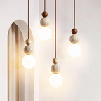 Suspension Cleonice | Travertin, bois et verre dépoli
