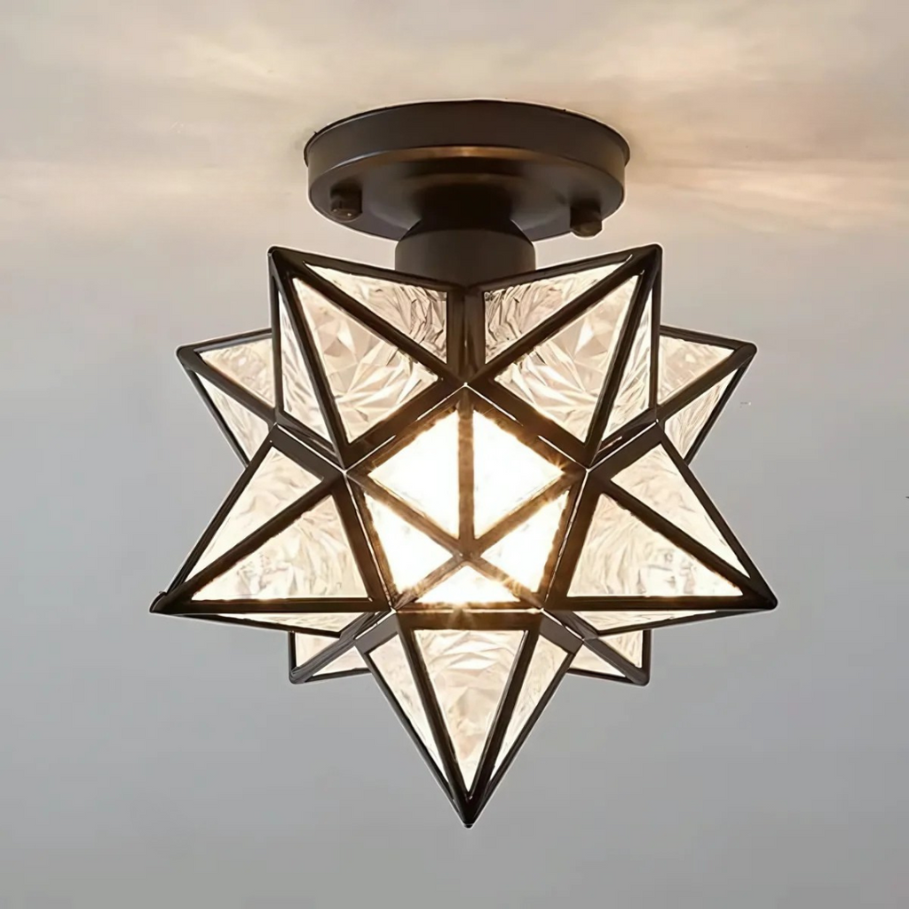 Plafonnier LED Xelio | Étoile géométrique en métal et verre