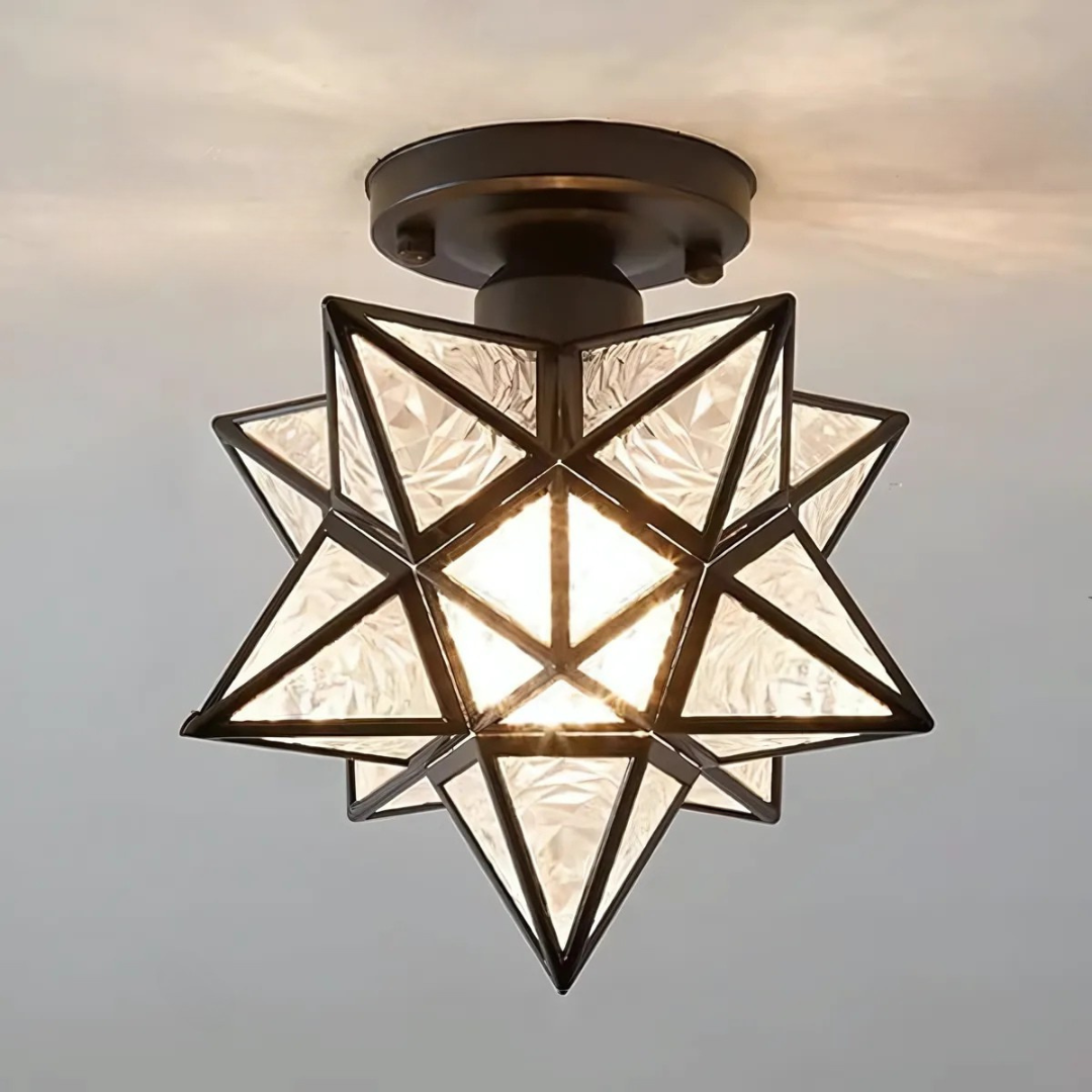 Plafonnier LED Xelio | Étoile géométrique en métal et verre