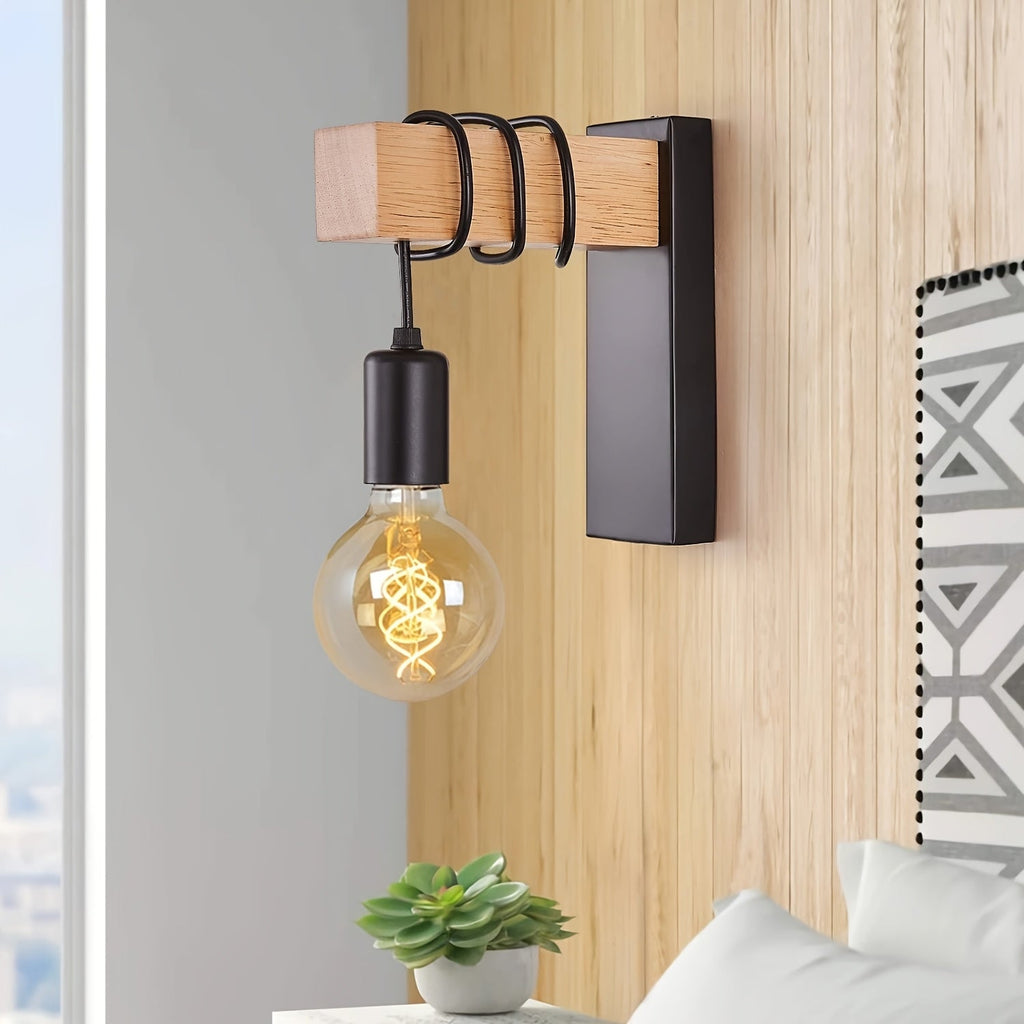 Applique murale industrielle | Métal et bois E27, 2 coloris